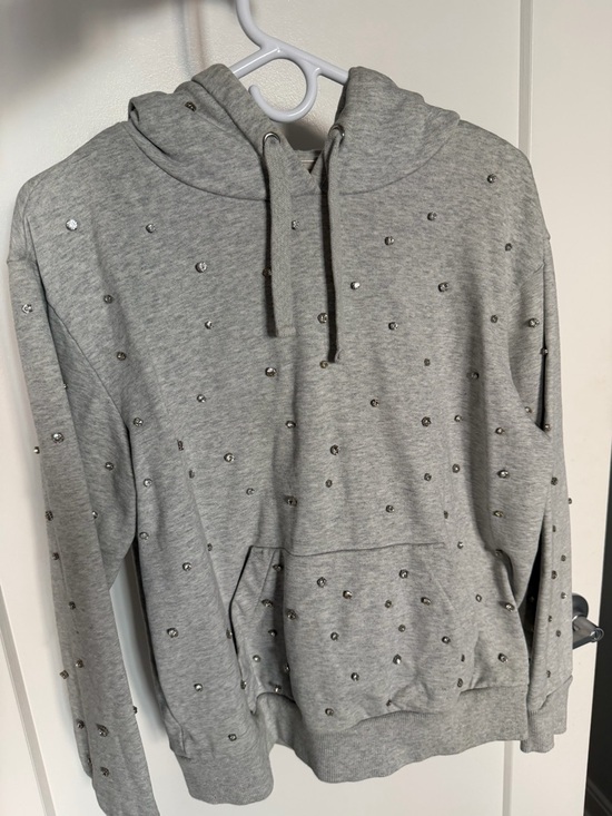 Giambattista Valli Sweaters - Women GIAMBATISTA Valli for H&M Gray Crewneck Hoodie with Stud Embellishments